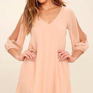 Lulu's Shifting Dears Blush Pink Long Sleeve Dress